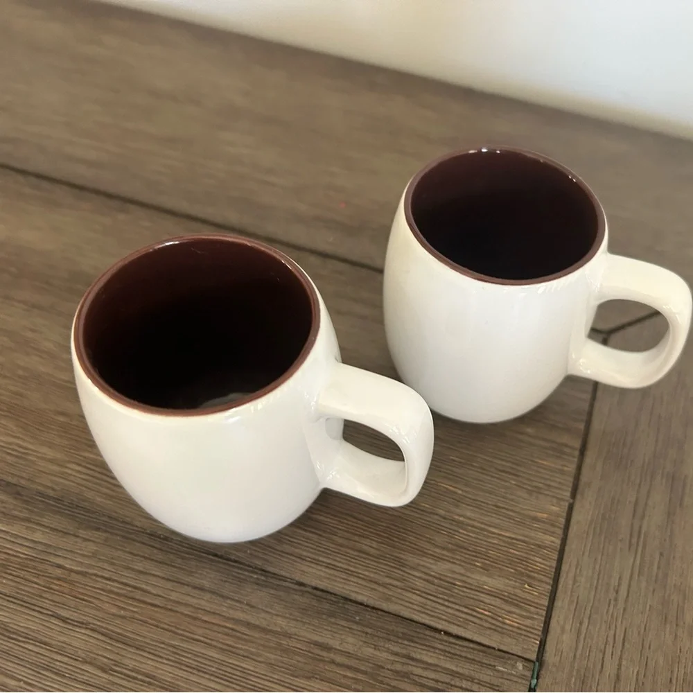 Crate & Barrel White / Brown Demitasse Espresso Cups Mugs ( set of 2)